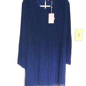 Quince Navy Micro Pleated Pleated Dress NWT Sz S